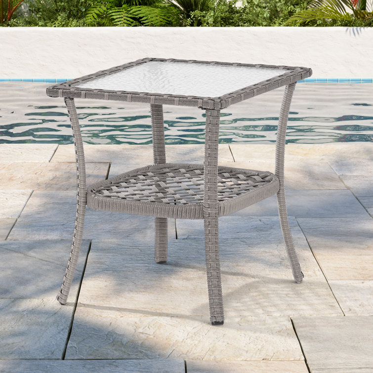 Winston Porter Houa Square Glass Outdoor Side Table & Reviews | Wayfair